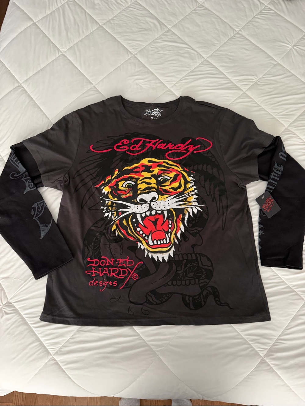 Ed Hardy Men’s Black Graphic Tiger Long-Sleeve Shirt